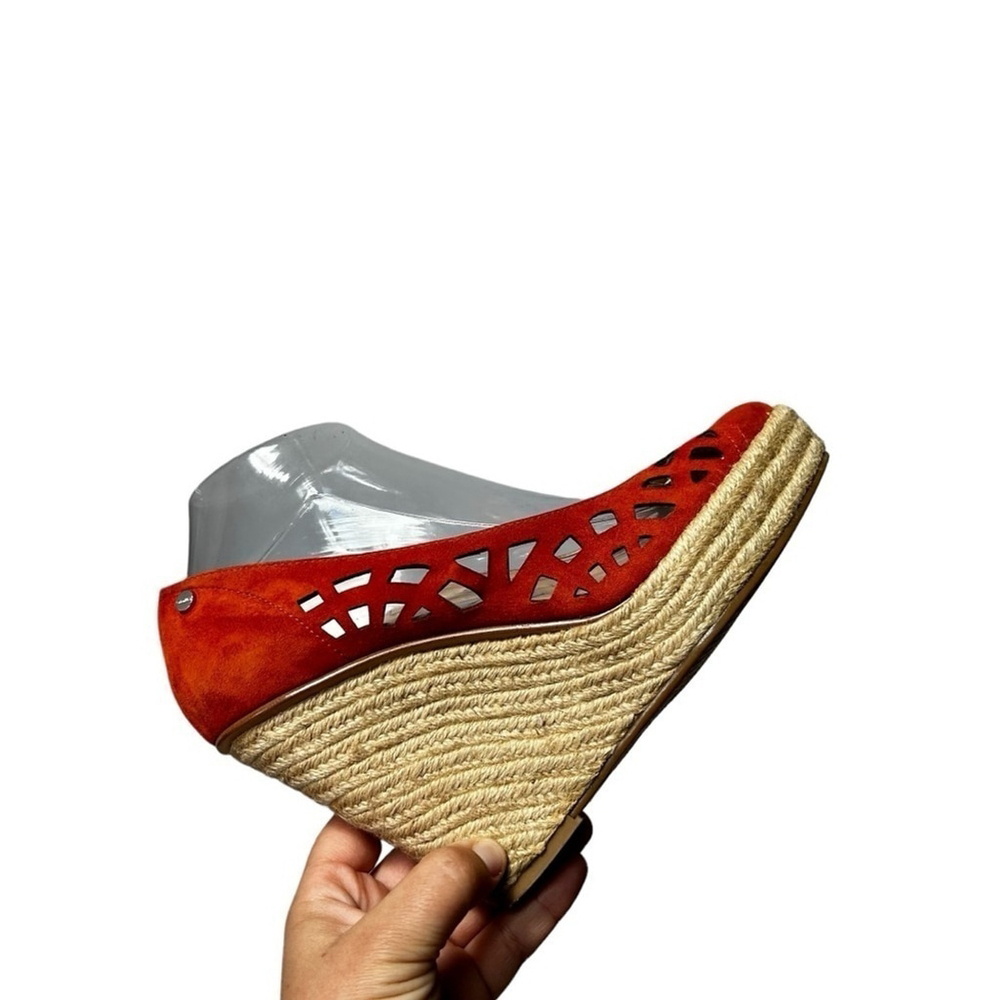Calvin Klein Burnt Orange Viktoria Suede Espadrille Wedge Sandal Lasercut Size 9 - Picture 9 of 16